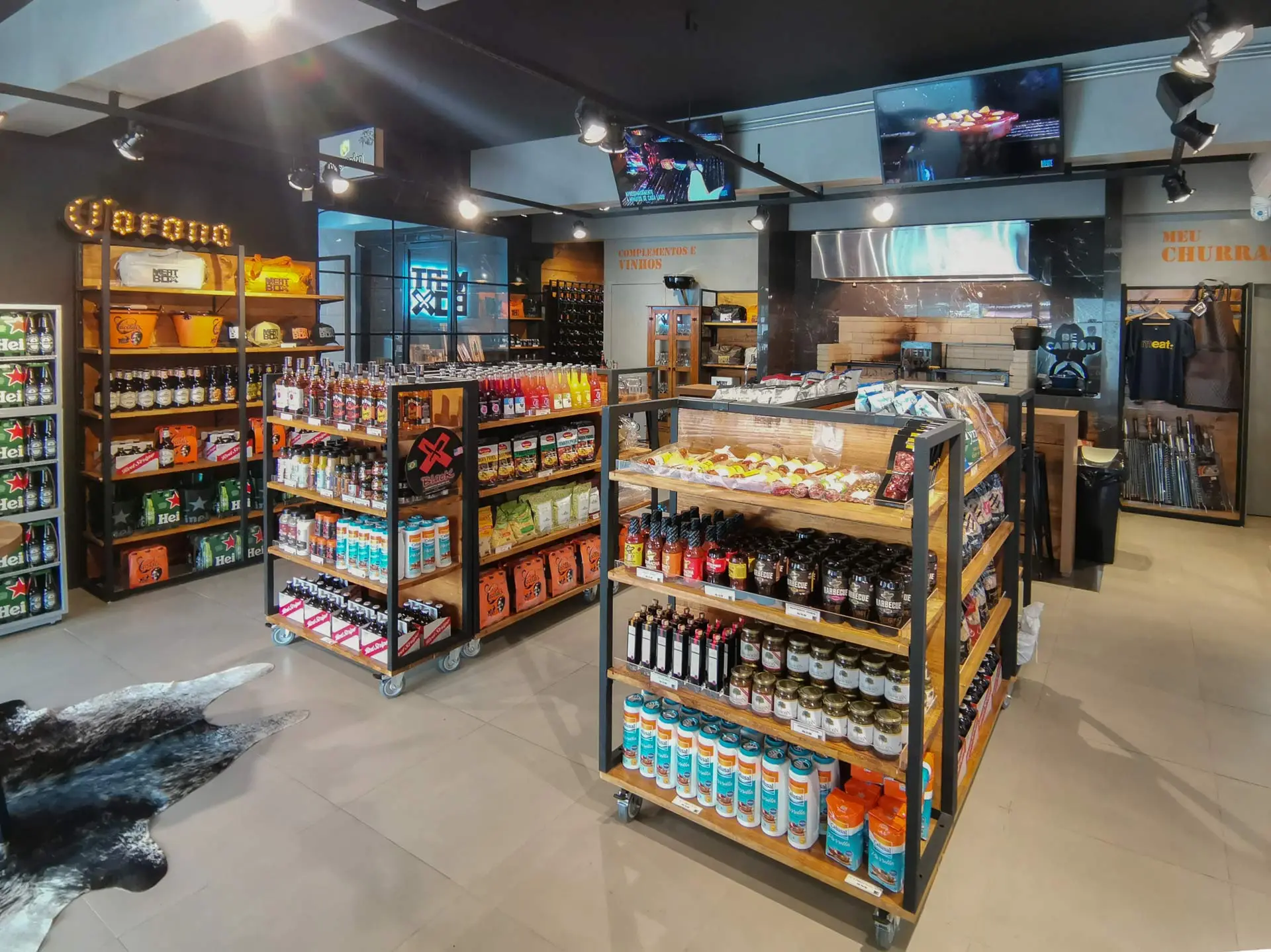 Arquitetura de interior de loja, casa de carnes, bebidas e conveniência, Meatbox.