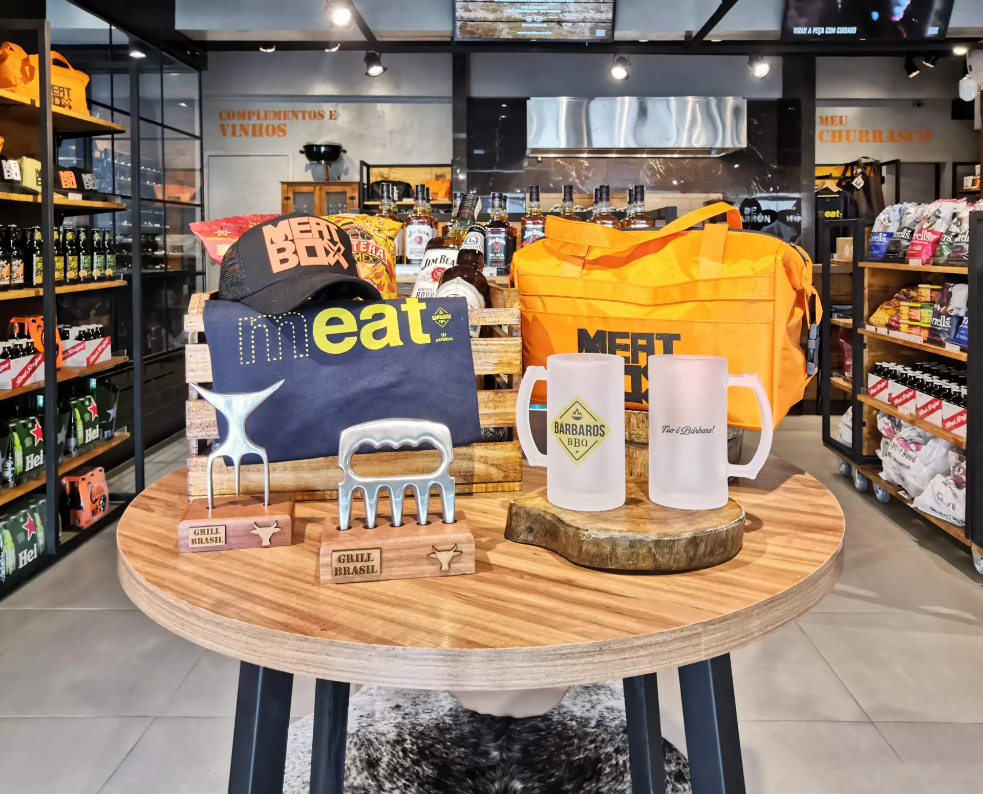 Arquitetura de interior de loja, casa de carnes, bebidas e conveniência, Meatbox.